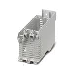 工业自动化外壳 DIN rail housing Lower housing part with metal foot catch with vents width: 56.88 mm height: 120.6 mm depth: 82.85 mm color: light gray (7035) cross connection: DIN rail connector (optional) number of positions cross connector: 8