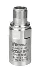 振动传感器 Compact vibration transmitter, 4-20 mA vibration sensor, 105C; 10mm/sec full scale, proportional to velocity, RMS; top exit 2-pin MIL-C-5015 connector, 1/4-28 mounting hole (stud included)