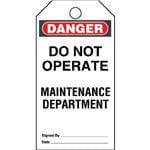 标签和工业警告标志 Plastic Tag, 'Danger Do Not Operate Main