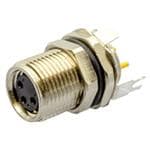 环形公制连接器 M8 Female Panel Mount, PCB DIP, Front Fastened M10*0.75, A-Code 3 PIN, Copper Alloy Screw