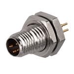 环形公制连接器 M8 A-Code Connector  Male  Rear Panel Mount PCB Receptacle  4 Contact  PCB Solder Pins  IP68