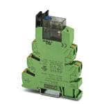 工业继电器 PLC-INTERFACE consisting of a relay base and pluggable power contact relay with manual operation integrated status LED Push-in connection 1 changeover contact Input voltage: 230 V AC / 220 V DC