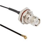 射频电缆组件 AMC4 Right Angle Plug to RP-TNC Straight Bulkhead Jack Rear Mount IP67 1.13 mm 50 Ohm 250 mm (9.84 Inches)