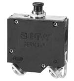 断路器 Single pole high performance thermal-magnetic circuit breaker, with tease-free, trip-free, snap action mechanism and push/pull on/off actuation (M-type TM CBE to EN 60934). An indicator band on the push button clearly shows the tripped/off position.