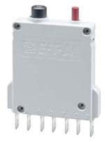 断路器 Single pole thermal-magnetic circuit breaker with tease-free, trip-free, snap action mechanism and two button operation (M-type TM CBE to EN 60934). Designed for plug-in mounting with E-T-A sockets 17-P10-Si, 23-P10-Si, 63-P10-Si; or
