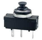 断路器 Single pole press-to-reset thermal circuit breaker with extremely fast overload switching performance (R-type TO CBE to EN 60934). Single hole threadneck mounting. Type 1410-G1 features changeover contacts suitable for providing statu