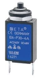 断路器 Miniaturised single pole thermal circuit breaker with push-to-reset tease free, trip-free, snap action mechanism (R-type TO CBE to EN 60934), threadneck mounting. Approved to CBE standard EN 60934 (IEC 60934). For higher current rati