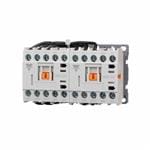 机电接触器 Three pole miniature style 12Amps (AC3 at 440VAC) reversing contactor assembly with screw clamp terminals, 120 VAC 50/60Hz coil and two normally open auxiliary contacts.